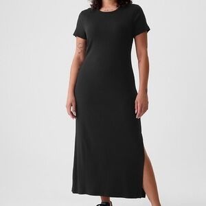 Chic Casual Women's GAP Black Cotton-Modal Blend Modern Rib Maxi T-Shirt Dress